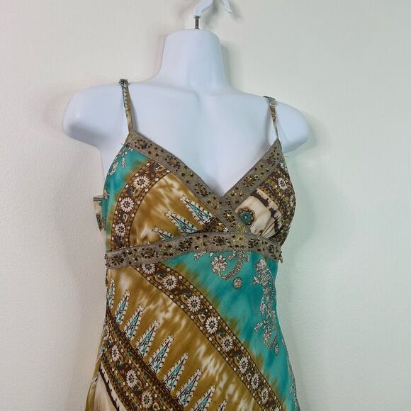 La Belle Teal and Cream Midi Dress - Picture 2 of 10